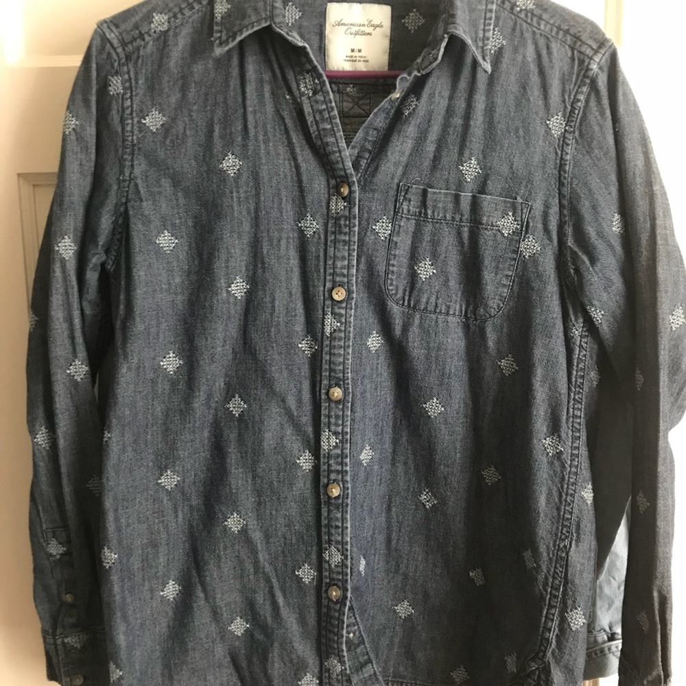 American Eagle Stitched Denim Button Up